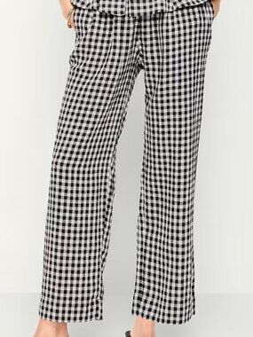 Old Navy High-Waisted Linen-Blend Straight Ankle Pants Gingham